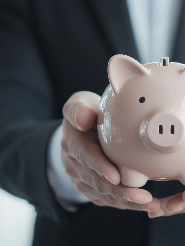 Piggy bank wearing glasses representing financial savings