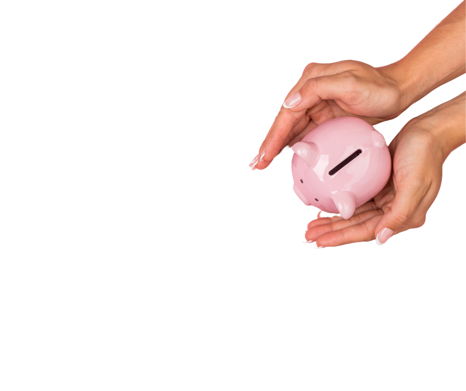 Piggy bank held in a woman's hands